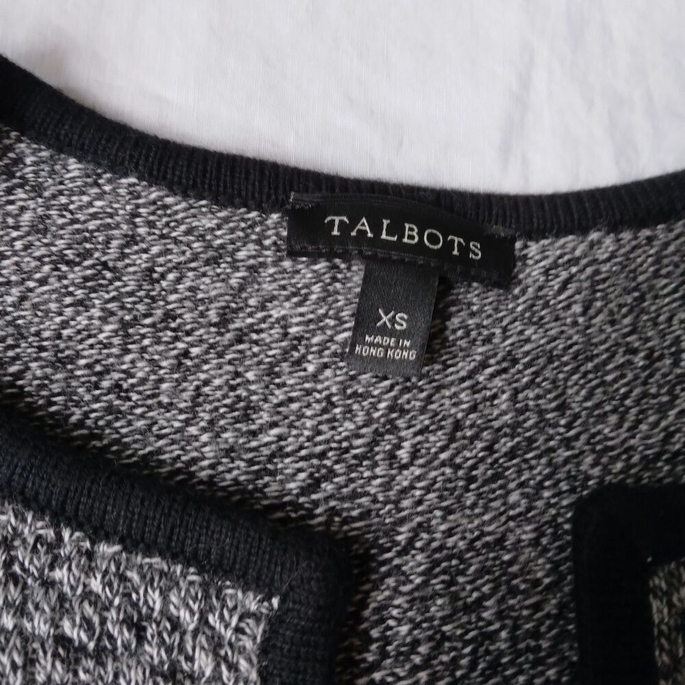 Talbots Cardigan Sweater Textured Open Front Marled Long Sleeve Black Gray XS - Picture 9 of 15